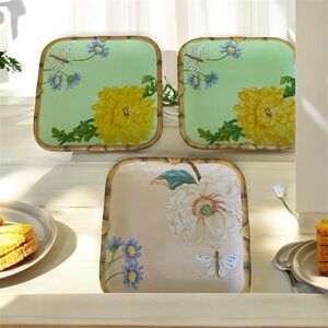 Peggy Turchette Silvestri Decoupage Ceramic 3 Bamboo Floral Square Plates 8 1/4”